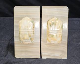 Vintage Hand Carved Agate Book Ends