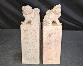 Pair of Antique Chinese Foo Dog Soapstone Seals