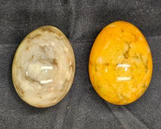 2 Polished Stone Eggs - Yellow Jasper & Quartz
