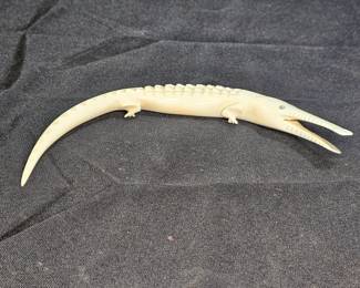 Vintage Primitive Style Carved Bone Alligator