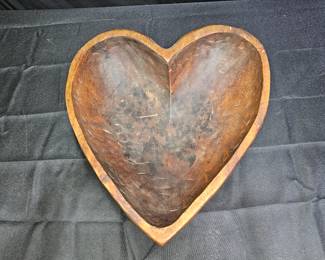 Vintage Hand Carved Wooden Heart Shaped Bowl