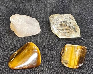 Polished Tiger's Eye and Raw Quartz Crystals