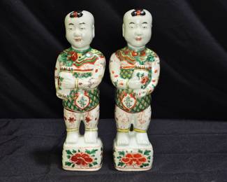 Pair Antique Chinese Porcelain Ho Ho Boy Figurines