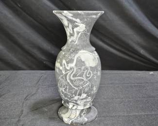 Black, White, & Gray Marble Vase with Etching