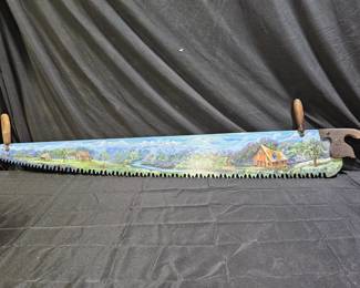 Hand Painted Cross Cut Saw - Farm Landscape Scene