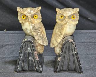 Vintage Italian Marble Owl Book Ends