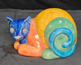 Raku Ceramic Cat Sculpture