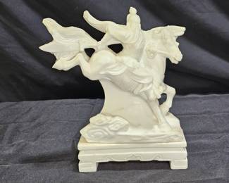 Vtg Carved Natural White Marble Chinese General