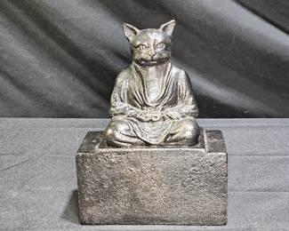 Vintage Cast Iron Meditating Cat Sculpture