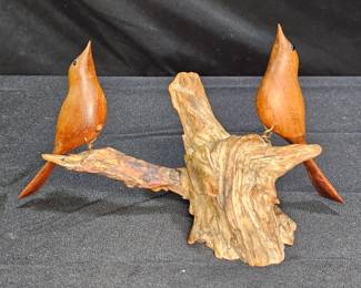 Signed Don Mitchell Carved Wooden Birds& Driftwood