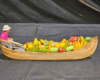 Ceramic Market Boat with Vendor Figurine