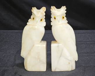 Vintage Pair Italian Carved Alabaster Owl Bookends
