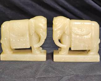 Pair of Hand Carved Alabaster Elephant Book Ends