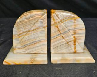 Pair of Hand Carved Polished Green Onyx Book Ends
