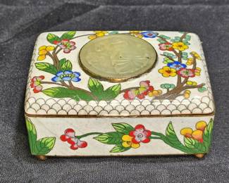 Antique Asian Cloisonne Inlayed Jewelry Box