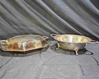 Silver Plated Lidded Serving Dish & Handled Bowl