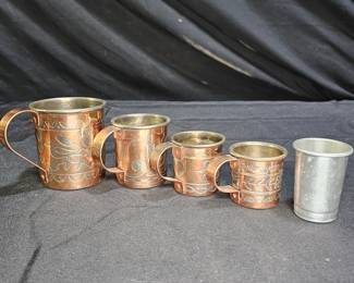 4 Copper Clad Measuring Cups + 1 Shot Measure