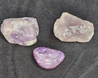 2 Natural Amethyst Crystals & 1 Polished