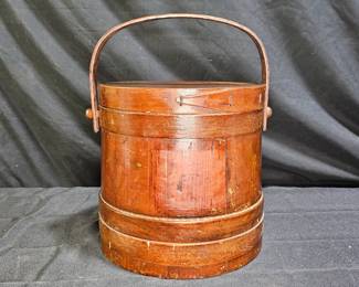 Antique Primitive Style Firkin Bucket with Lid