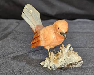 Rare Carved Jasper Bird on Quartz Crystal Base