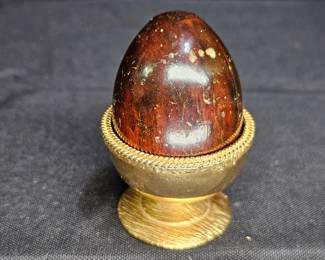 Vintage Carved Wooden Egg with Stand