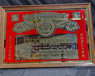 Vtg 80's Budweiser "King of Beer" Mirrored Sign
