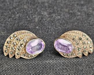 Sterling Silver Amethyst & Marcasite Earrings