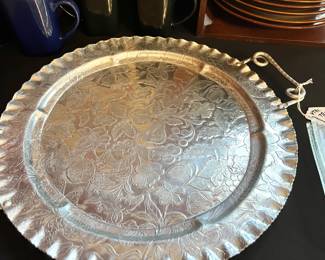 Vintage, hand finished aluminum serving tray