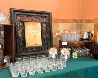 Vintage glass mason jars, huge set of drinking glasses, quilted canning jars & more!