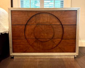 $550 (each) - 3 drawer hand-stained chest by Pulaski (2 available) warm wood tone / a mix color of champaign/silver color trim and top. - 41x16x30. Excellent condition.