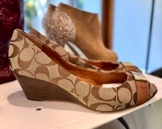 $78 - Coach monogram open toe shoes, size 8.