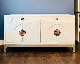 $400 - In the style of Jonathan Adler - white dresser/media cabinet. Minor wear noted. - 54x16x34.5
