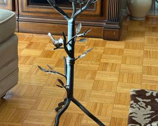 Petite Bronze Table, Tree base with Bird and glass top 