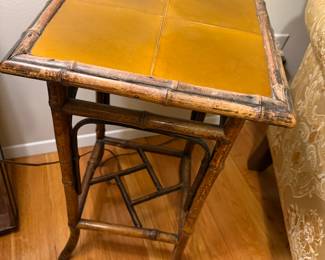 19th Century Bamboo Side table with Italian porcelain top