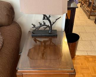 Why are you going to IKEA again?  REAL wood end tables with custom glass tops, by Lane.  We have a pair of these with a matching coffee table + sofa table! 