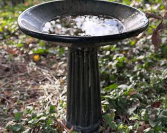 Gorgeous emerald green/black ceramic bird bath