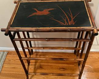 19th C. Bamboo Side table with Crane Imagery 