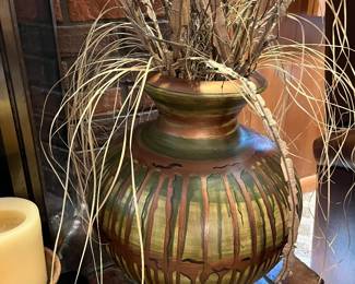Beautiful hand painted floor vase in golds, greens and rusts...this is lovely!