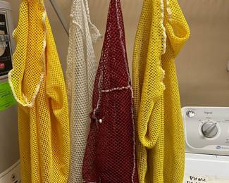 Vintage laundry bags with extra large Vintage safety pins! We have 7 I think!