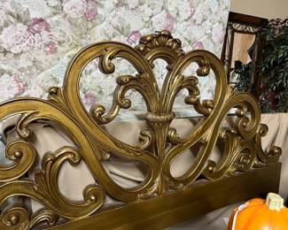 LOOK at this beautiful solid wood golden King size bed! it's really great looking and would make an impressive addition to your home! King size mattress is good shape! iron rails