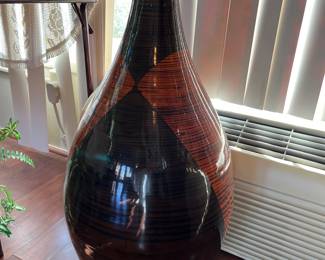 Large Art Deco floor vase, lightweight, probably Balsa wood...very attractive with Faux arrangement