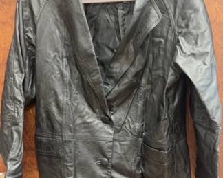 Savannah Black Leather Coat M