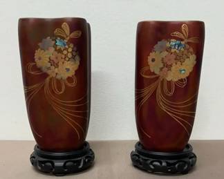 Japanese Royal Maruni Laquerware Vases with Pedestals