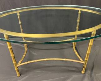 Mid Century Modern Glass Brass Oval Coffee Table