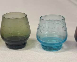 6 Small Vintage Colorful Glass Jars