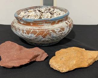Heavy Pottery Piece with Small Rocks 2 Large Rocks
