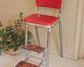 Retro aluminum chair with fold out step stool