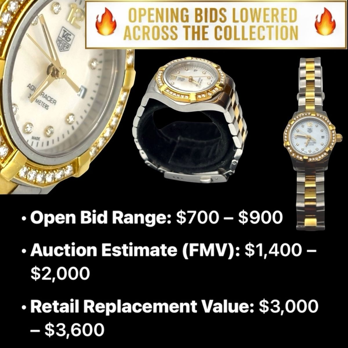 Lot # : 1 - TAG Heuer Aquaracer SS & 18K Diamond Wristwatch