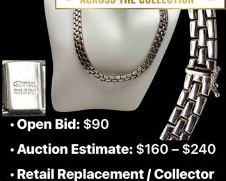 Lot # : 38 - Italian Sterling Silver Heavy Brick-Link Necklace