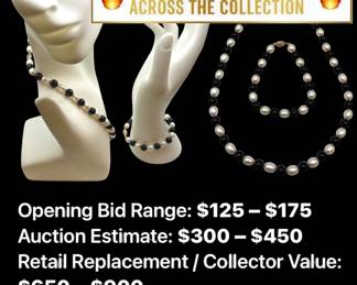 Lot # : 28 - Matching Black Onyx & Pearl Necklace w/ Bracelet